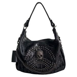 Skull Chain Handbag Large Capacity Gothic Shoulder Bag Studded
